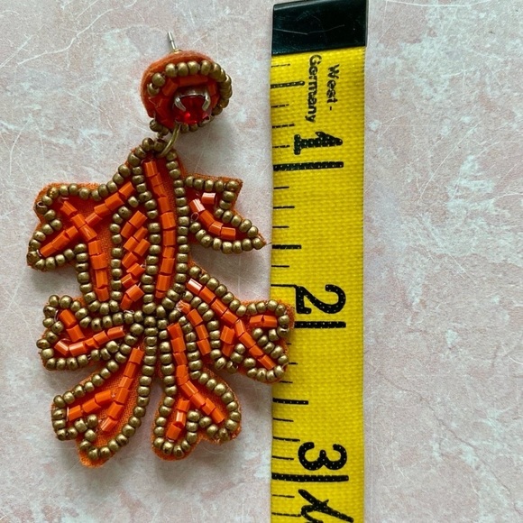 Orange Beaded Leaf Felt Earrings - Picture 5 of 8